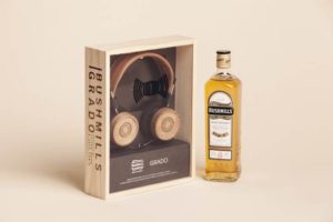 Bushmills x Grado Labs Headphones designed by DJs Elijah Wood and Zach Cowie and made from whiskey barrel wood